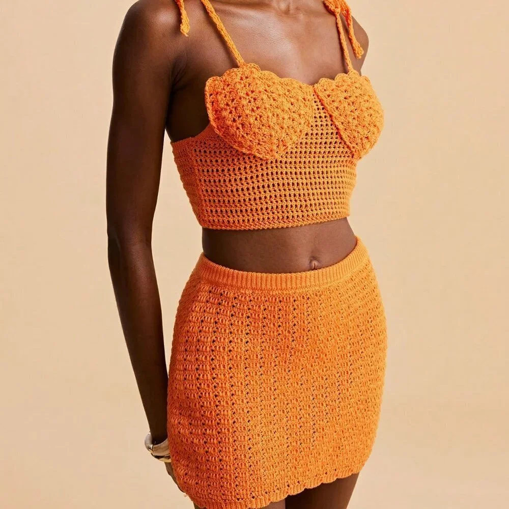 Orange Boho Women's Sexy Beach Vacation Knit Sweater